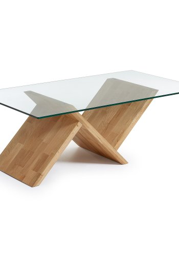 KAVE HOME Waley sofabord, rektangulr - klar glas og natur egetr (120x70)