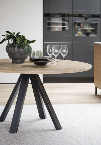 ROWICO Carradale spisebord, rund - natur eg og sort metal (150)