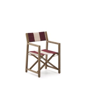 KAVE HOME Vilara bordeaux og beigestribet udendrs klapstol lavet af FSC 100% massivt akacietr