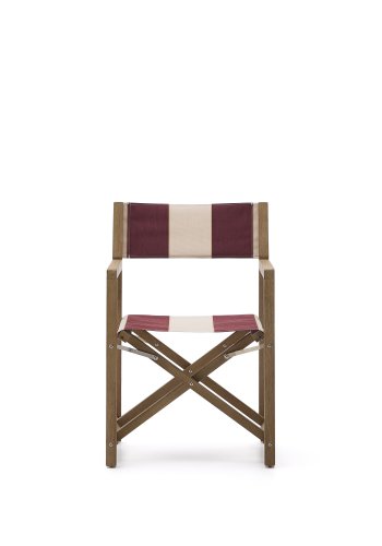 KAVE HOME Vilara bordeaux og beigestribet udendrs klapstol lavet af FSC 100% massivt akacietr