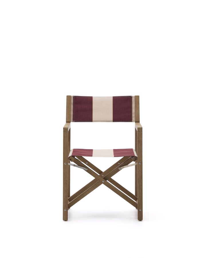 KAVE HOME Vilara bordeaux og beigestribet udendrs klapstol lavet af FSC 100% massivt akacietr