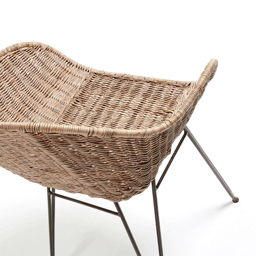 KAVE HOME Charley spisebordsstol - natur/gr rattan/metal, m. armln 