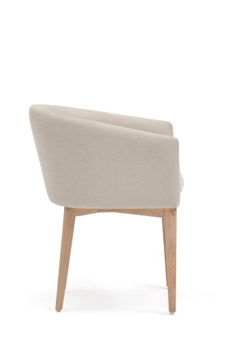 KAVE HOME Harlan spisebordsstol, m. armln - beige chenille stol og natur asketr
