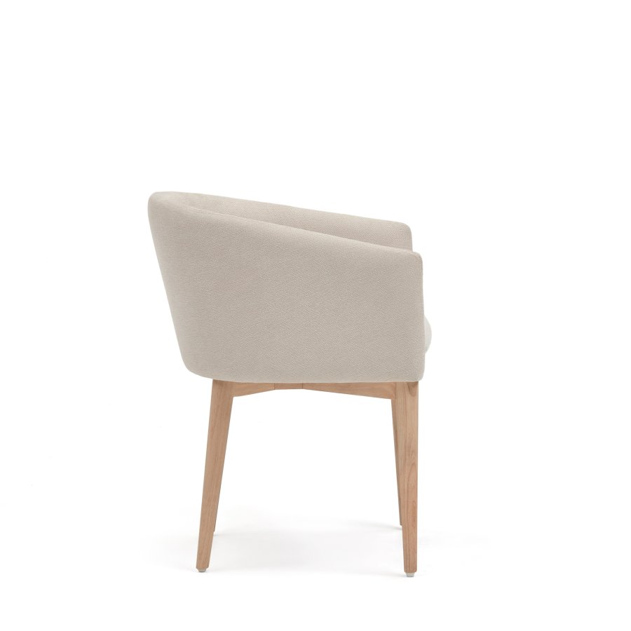 KAVE HOME Harlan spisebordsstol, m. armln - beige chenille stol og natur asketr
