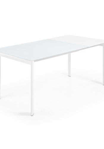 KAVE HOME Axis spisebord, m. butterflybordplade - hvid glas og hvid stl (120(180)x80)