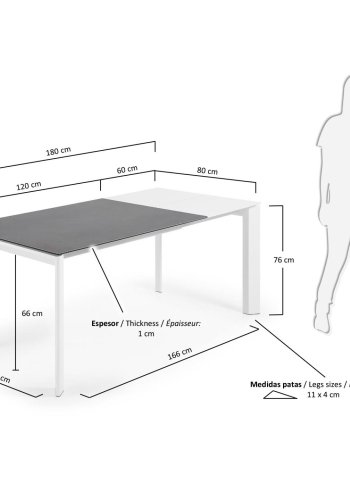 KAVE HOME Axis spisebord, m. butterflybordplade - porceln og hvid stl (120(180)
