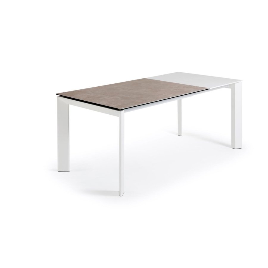 KAVE HOME Axis spisebord, m. butterflybordplade - Vulcano Ceniza porceln og hvid stl (120(180)