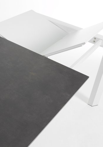 KAVE HOME Axis spisebord, m. butterflybordplade - gr porceln og hvid stl (120(180)x80)