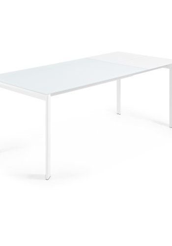 KAVE HOME Axis spisebord, m. butterflybordplade - hvid glas og hvid stl (140(200)x90)