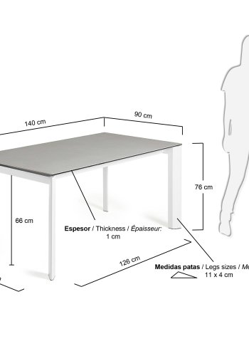 KAVE HOME Axis spisebord, m. butterflybordplade - Hydra Lead porceln og hvid stl (140(200)