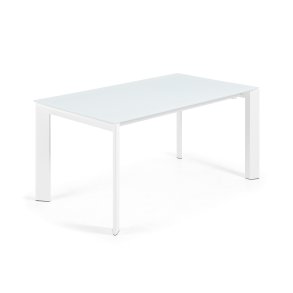 KAVE HOME Axis spisebord, m. butterflybordplade - hvid glas og hvid stl (160(220)x90)