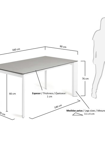 KAVE HOME Axis spisebord, m. butterflybordplade - Hydra Lead porceln og hvid stl (160(220)