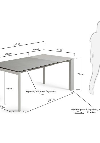 KAVE HOME Axis spisebord, m. butterflybordplade - Hydra Plomo porceln og gr stl (120(180)
