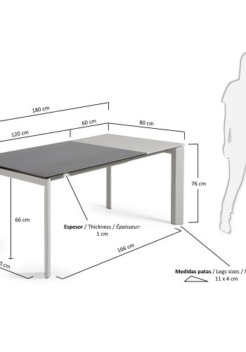 KAVE HOME Axis spisebord, m. butterflybordplade - Volcano Rock porceln og gr stl (120(180)
