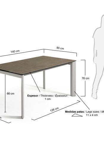KAVE HOME Axis spisebord, m. butterflybordplade - Volcano Ash porceln og gr stl (140(200)