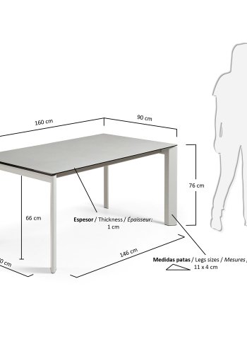 KAVE HOME Axis spisebord, m. butterflybordplade - Hydra Lead porceln og gr stl (160(220)