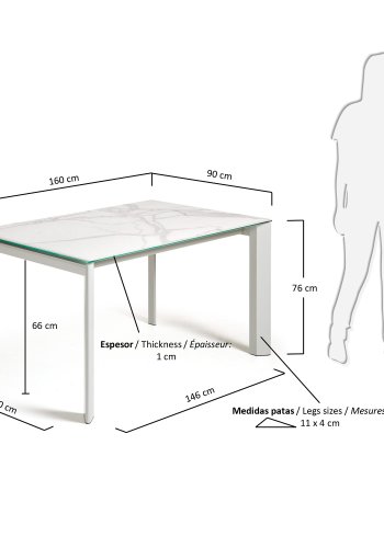 KAVE HOME Axis spisebord, m. butterflybordplade - hvid Kalos porceln og gr stl (160(220)