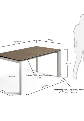 KAVE HOME Axis spisebord, m. butterflybordplade - Vulcano Ceniza porceln og gr stl (160(220)