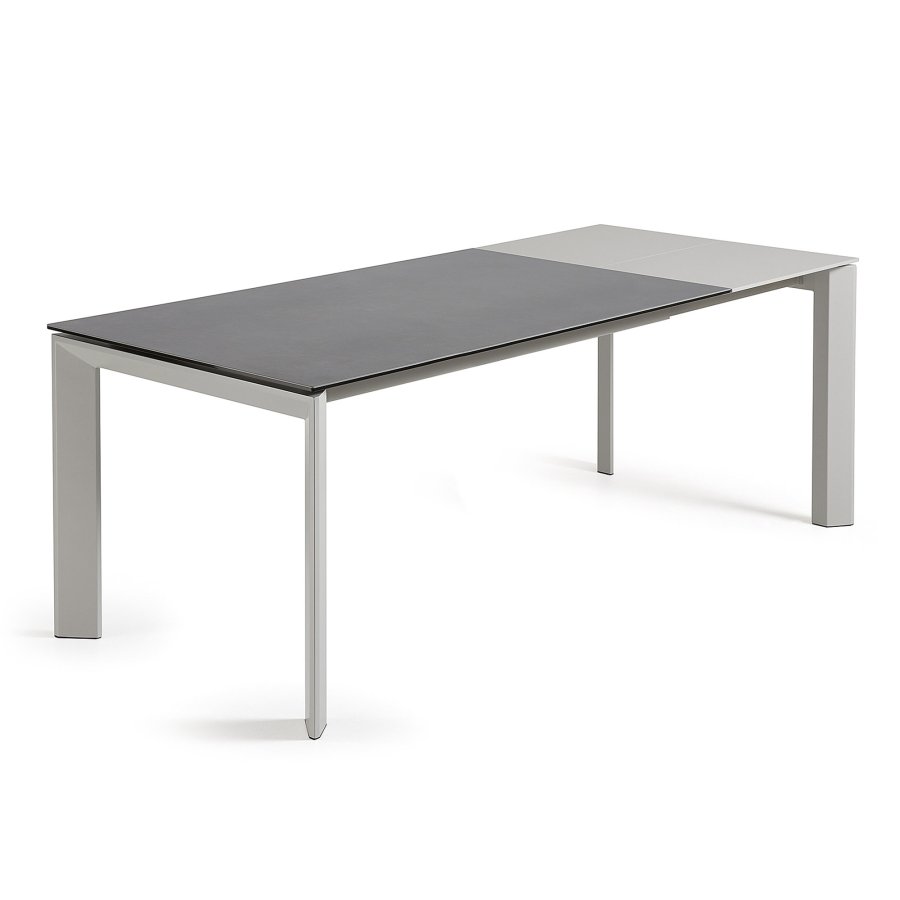 KAVE HOME Axis spisebord, m. butterflybordplade - gr porceln og gr stl (160(220)x90)