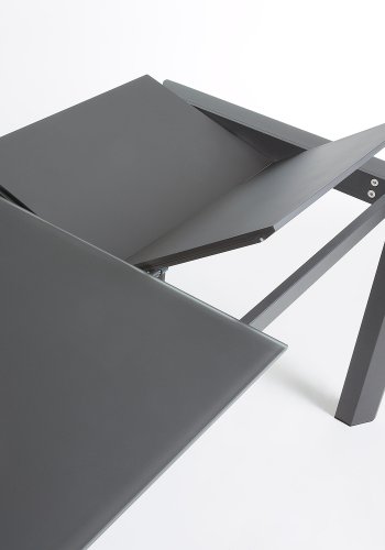 KAVE HOME Axis spisebord, m. butterflybordplade - gr glas og mrkegr stl (140(200)x90)