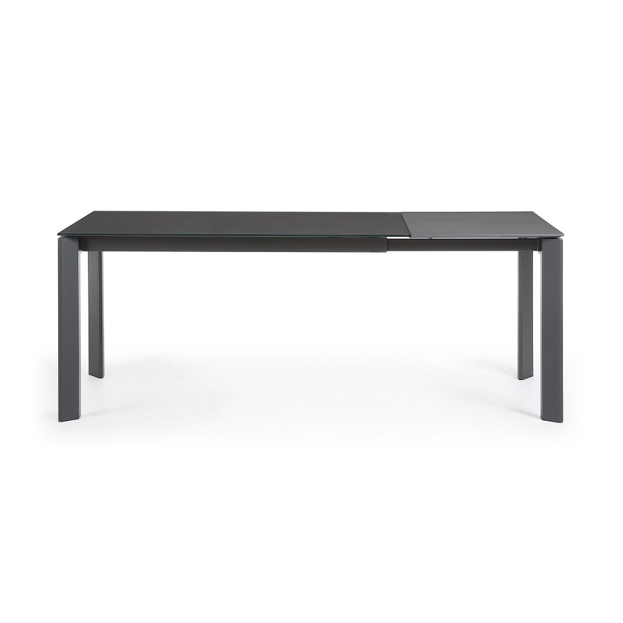 KAVE HOME Axis spisebord, m. butterflybordplade - gr glas og mrkegr stl (140(200)x90)