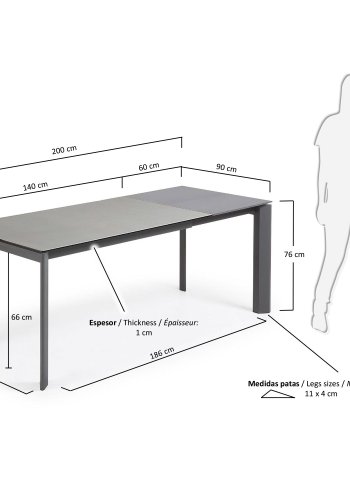 KAVE HOME Axis spisebord, m. butterflybordplade - Hydra Lead porceln/antracitgr stl (140(200)