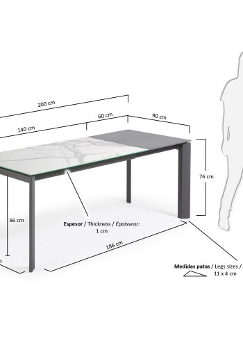 KAVE HOME Axis spisebord, m. butterflybordplade - Kalos Blanco porceln/mrkegr stl (140(200)