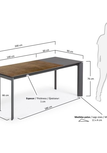 KAVE HOME Axis spisebord, m. butterflybordplade - Iron Corten porceln/mrkegr stl (140(200)