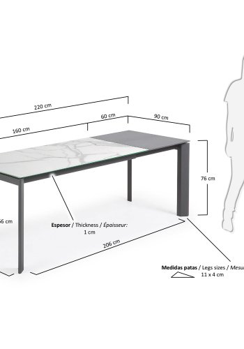 KAVE HOME Axis spisebord, m. butterflybordplade - hvid Kalos porceln/antracitgr stl (160(220)