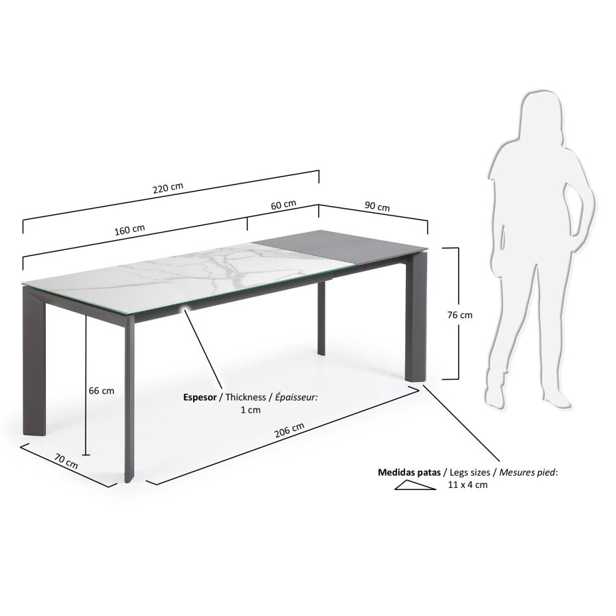KAVE HOME Axis spisebord, m. butterflybordplade - hvid Kalos porceln/antracitgr stl (160(220)