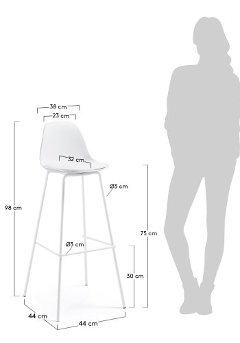 KAVE HOME Lysna barstol - hvid plastik/metal/syntetisk lder 