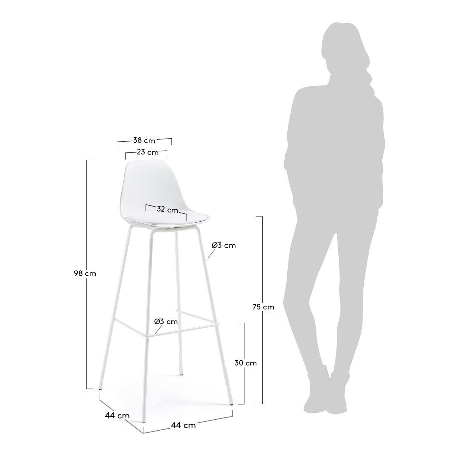 KAVE HOME Lysna barstol - hvid plastik/metal/syntetisk lder 