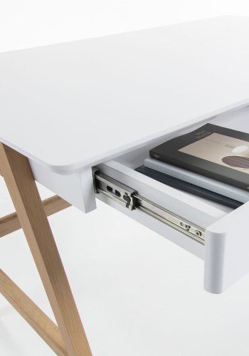 KAVE HOME Ingo skrivebord - hvid/natur MDF/egetr, m. 2 skuffer