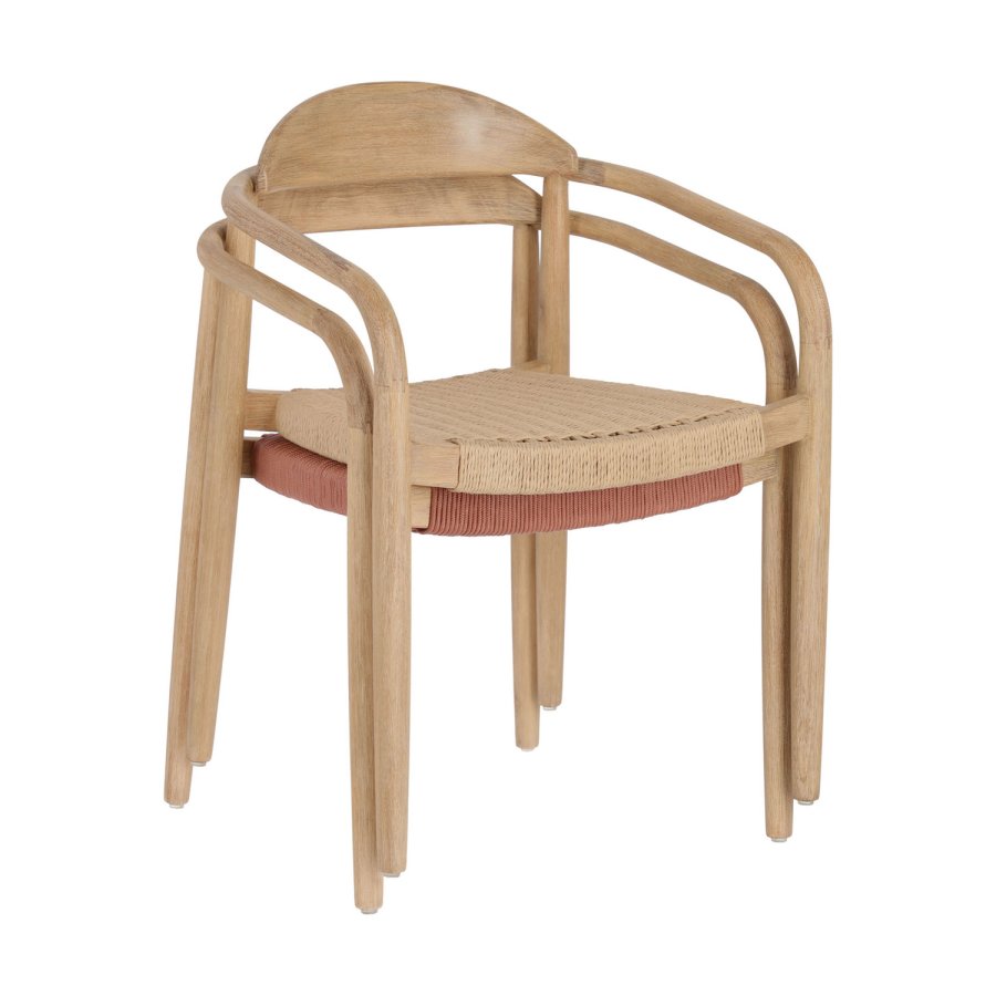 KAVE HOME Glynis spisebordsstol, m. armln - terracotta reb og natur eukalyptustr