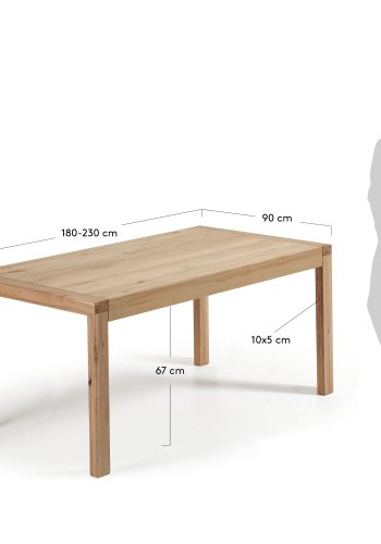 KAVE HOME Vivy spisebord - egetrs finér, m. tillgsplade (180(230)x90) 