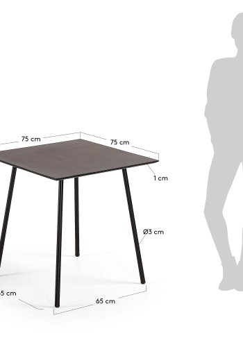 KAVE HOME kvadratisk Ulrich cafébord - sort polycement og stl (75x75)