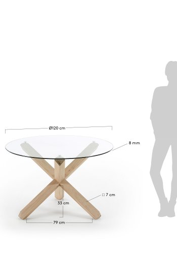 KAVE HOME Lotus rundt spisebord i glas (: 120 cm), med ben af massivt egetr