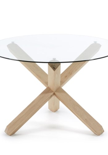 KAVE HOME Lotus rundt spisebord i glas (: 120 cm), med ben af massivt egetr