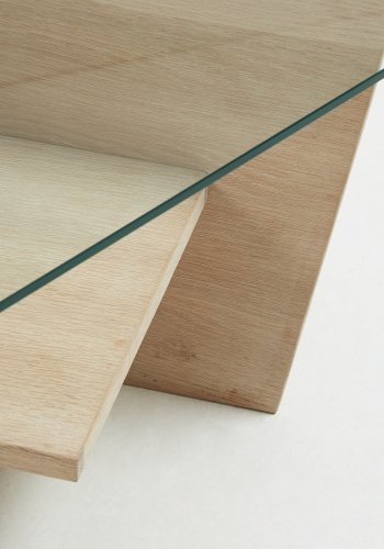 KAVE HOME Balwind sofabord, m. 2 hylder - klar glas og hvidvasket egetrsfinér (110x60)