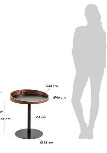 KAVE HOME Karlin sidebord - brun valnddefinér og metal, rund (46)