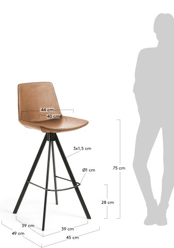 KAVE HOME Zast barstol - lysebrun/sort syntetisk lder/stl 