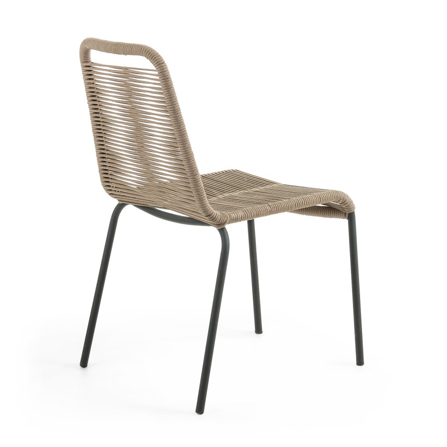 KAVE HOME Glenville spisebordsstol - lysebrun polyesterreb og sort stl 