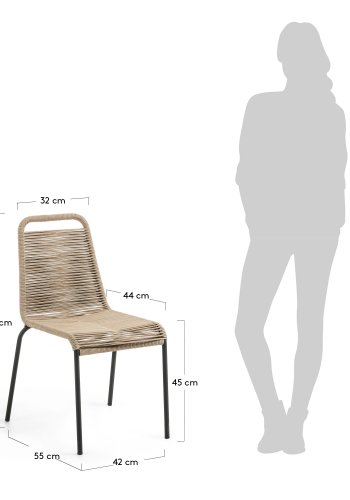 KAVE HOME Glenville spisebordsstol - lysebrun polyesterreb og sort stl 