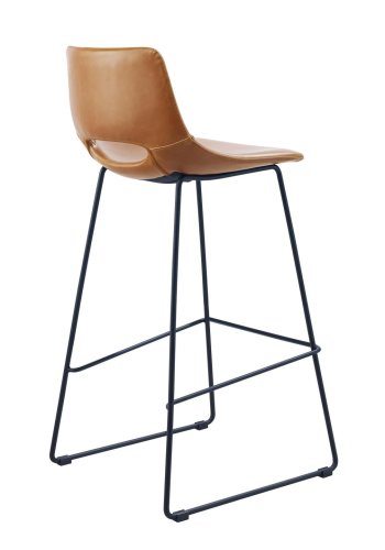 KAVE HOME Zahara barstol, m. rygln og fodsttte - brun syntetisk lder og sort stl
