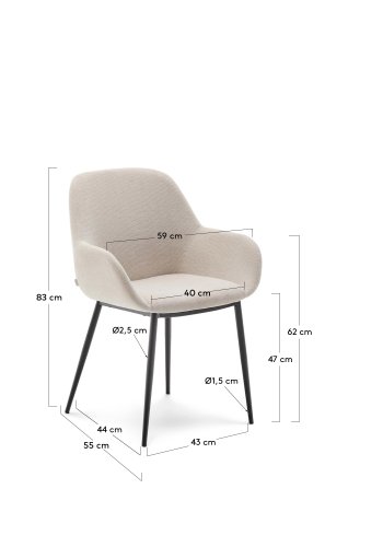 KAVE HOME Konna stol i beige og stlben i malet sort finish