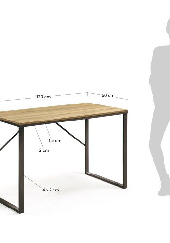 KAVE HOME Lisbet skrivebord - natur/sort MDF/metal, rektangulr (120x60)