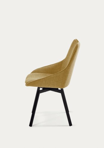 KAVE HOME Haston spisebordsstol m. armln - sennepsgul stof og metal med krydsfiner
