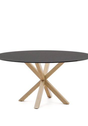 KAVE HOME Argo spisebord, rund - matteret sort glas og stl med trfinish (150)