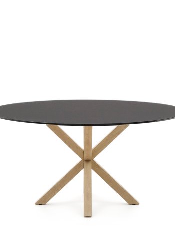 KAVE HOME Argo spisebord, rund - matteret sort glas og stl med trfinish (150)