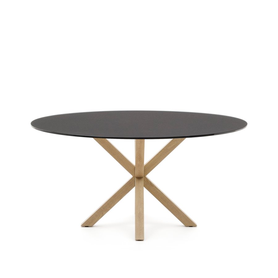 KAVE HOME Argo spisebord, rund - matteret sort glas og stl med trfinish (150)